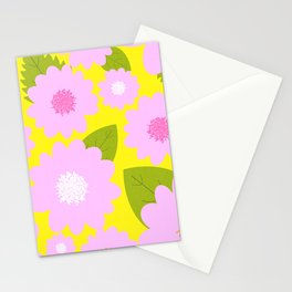 Cheerful Summer Pink Flowers On Bright Yellow Stationery Card