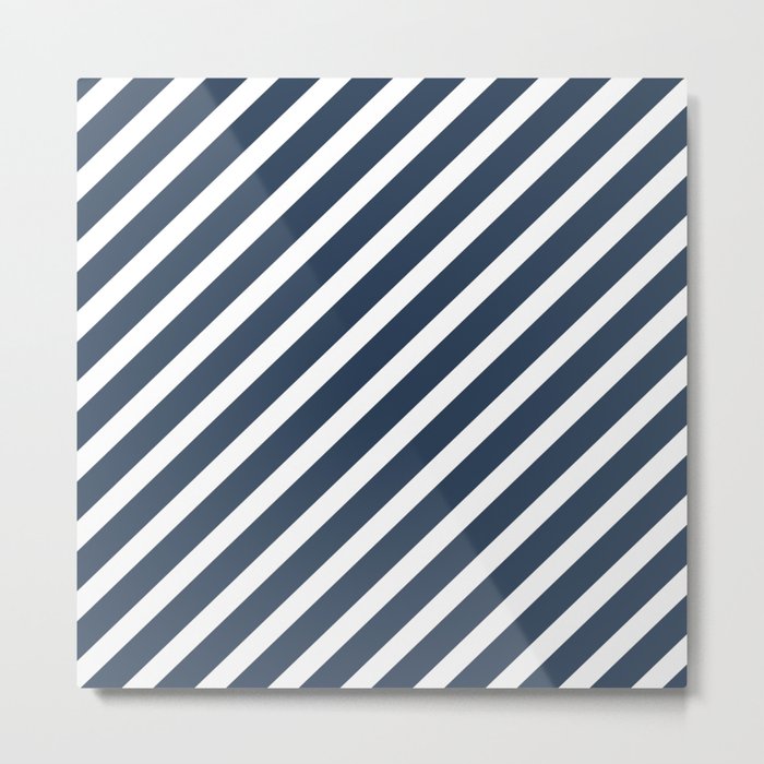 Navy Blue Diagonal Stripes Metal Print