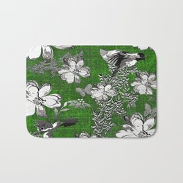 Birds Green Gray White Toile Bath Mat