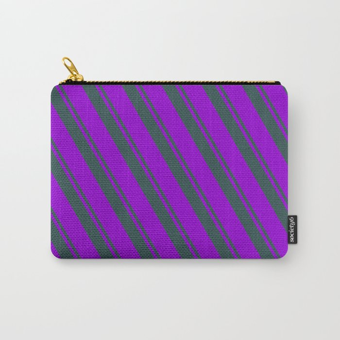 Dark Slate Gray & Dark Violet Colored Striped Pattern Carry-All Pouch