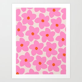 Abstract Retro Flower Pink Orange And Neutral Print Preppy Modern Floral Art Print