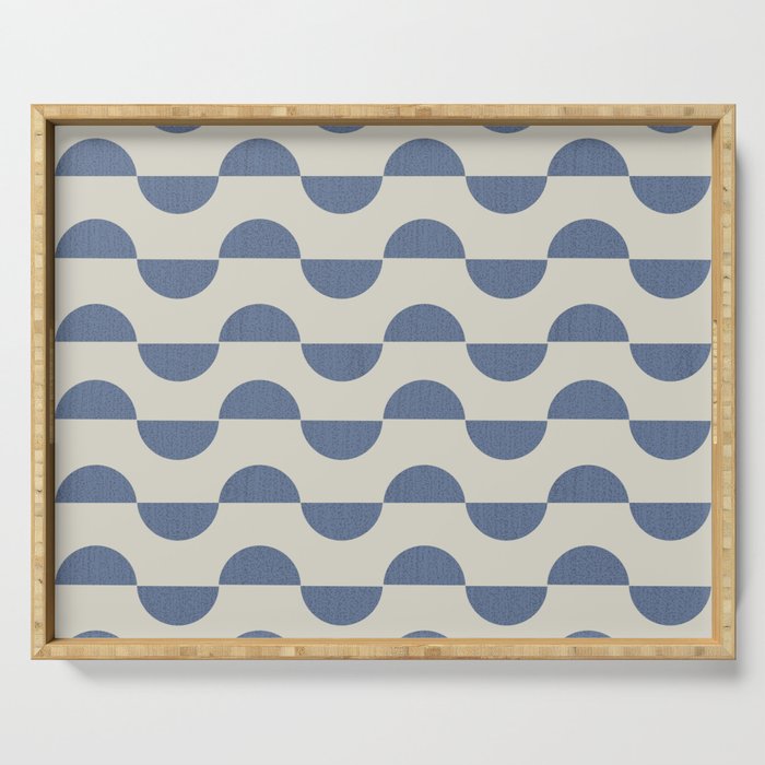 Calming minimalistic textured semi-circle geometric pattern - blue Serving Tray