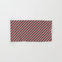 [ Thumbnail: Dark Slate Gray & Light Coral Colored Striped Pattern Hand & Bath Towel ]