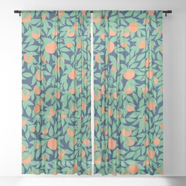 Oranges and Leaves Pattern - Navy Blue Sheer Curtain