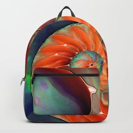 Nautilus Shell - Nature's Perfection by Sharon Cummings Backpack | Orange, Vibrant, Colorfulart, Ocean, Pattern, Nature, Beachtheme, Nautilusshell, Green, Beach 