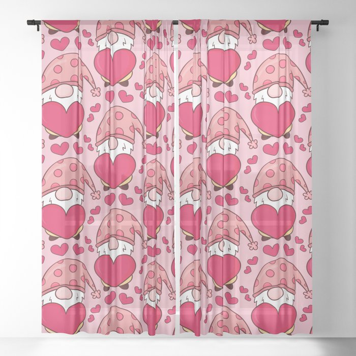 Cute Valentines Day Heart Gnome Lover Sheer Curtain