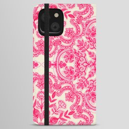 Hot Pink & Soft Cream Folk Art Pattern iPhone Wallet Case