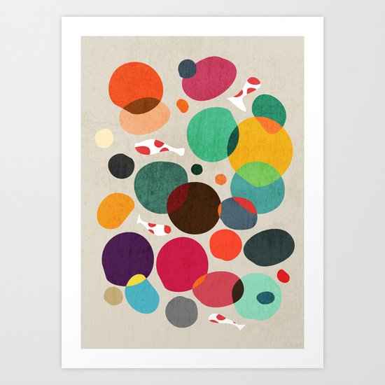 Lotus in koi pond Art Print