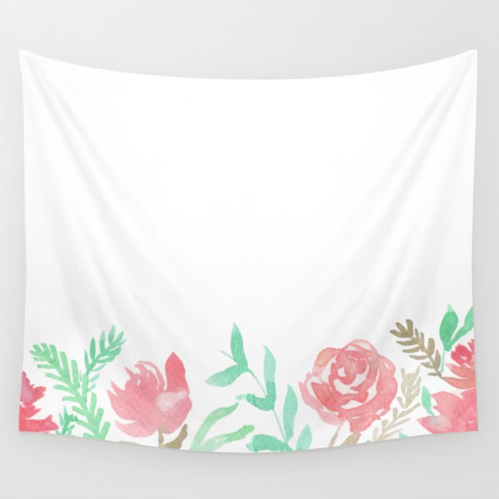 Pink Florals And Mint Leaves Wall Tapestry