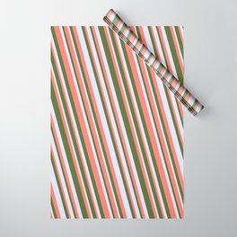 [ Thumbnail: Salmon, Dark Olive Green & Lavender Colored Lines Pattern Wrapping Paper ]