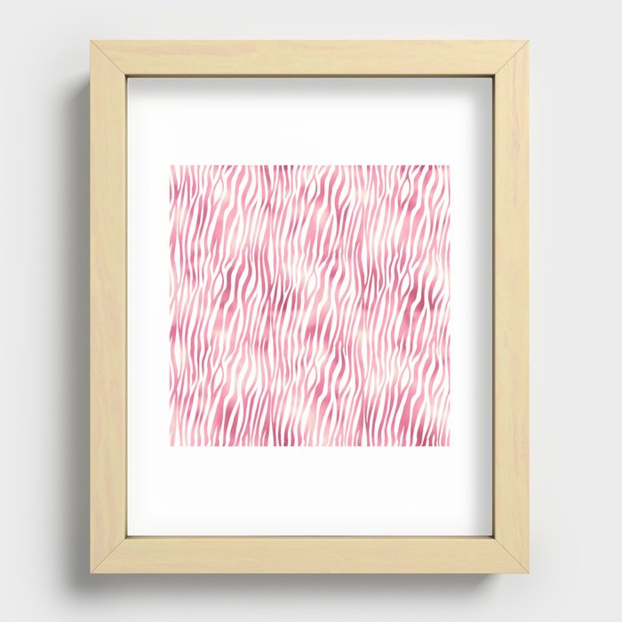 Pink White Tiger Stripes Pattern Recessed Framed Print