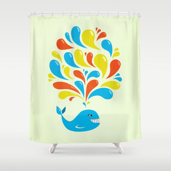 Colorful Swirls Happy Cartoon Whale Shower Curtain