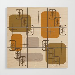 Mid Century Modern Sputnik Cards Tan Beige Wood Wall Art