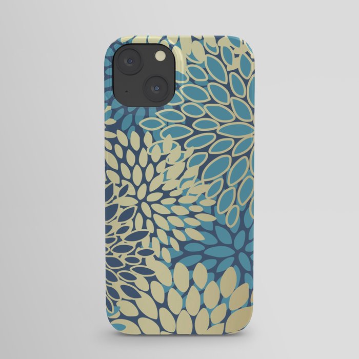 Christmas, Flower Garden, Gold and Blue, Floral Prints iPhone Case