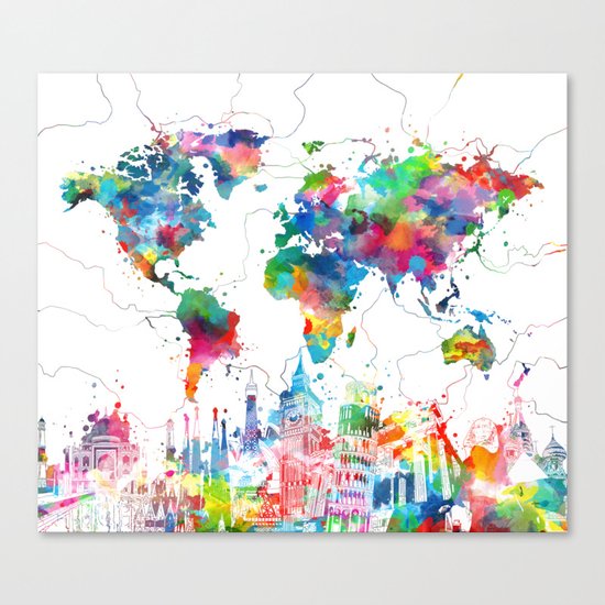 world map watercolor collage Canvas Print