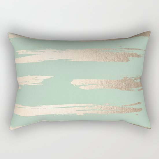 Simply Brushed Stripe White Gold Sands on Pastel Cactus Green Rectangular Pillow