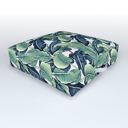 Banana leaves Outdoor Floor Cushion | Curated, Resort, White, Palm, Acrylic, Leaves, Ink, Painting, Summer, Green 