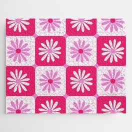 Checkered Daisies – Pink Jigsaw Puzzle