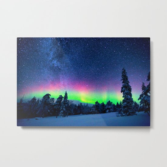 Aurora Borealis Over Wintry Mountains Metal Print