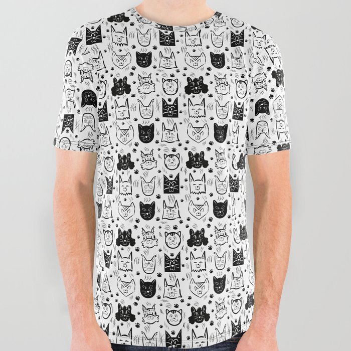 Cartoon Cats All Over Graphic Tee