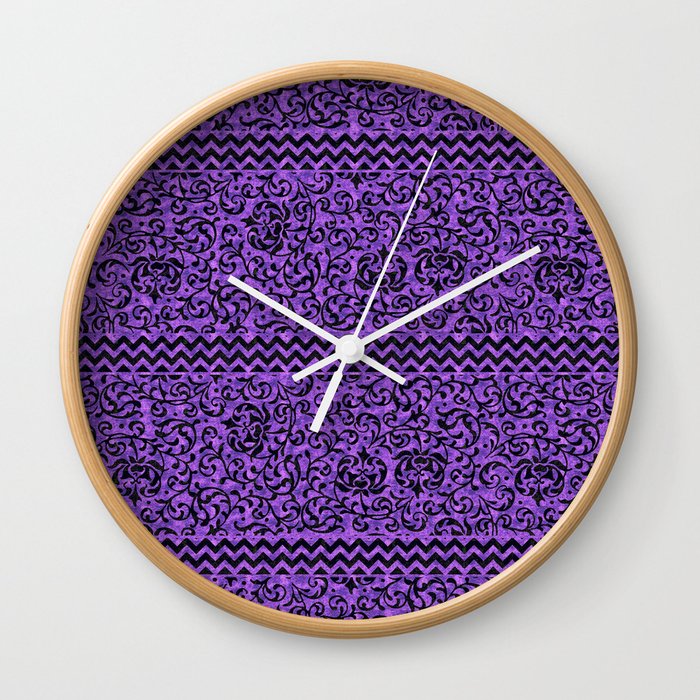 Purple Tudor Gardens Damask Wall Clock