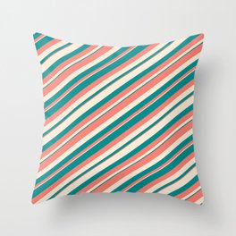 [ Thumbnail: Salmon, Beige & Dark Cyan Colored Pattern of Stripes Throw Pillow ]