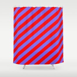 [ Thumbnail: Medium Slate Blue & Red Colored Lined Pattern Shower Curtain ]