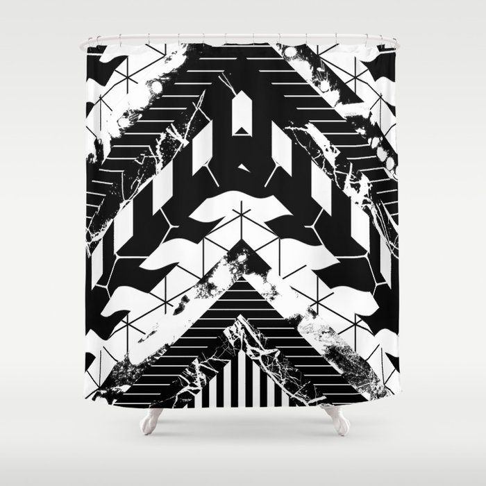Layered (Black and white, abstract, geometric designs) Shower Curtain