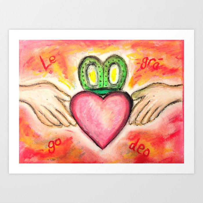 Irish Valentine Wedding Anniversary, Claddagh oil pastel card With Love Forever Art Print