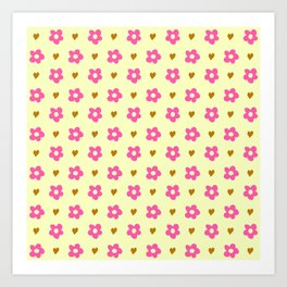 heart and flower 3- yellow and pink Art Print