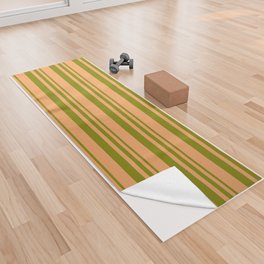 [ Thumbnail: Green & Brown Colored Stripes/Lines Pattern Yoga Towel ]
