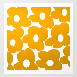 Large Retro Flowers Golden Yellow Curvy Petals White Background #decor #society6 #buyart Art Print