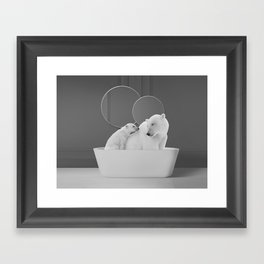 Mama and baby polar bears in bathtub bathroom black and white photograph Framed Art Print