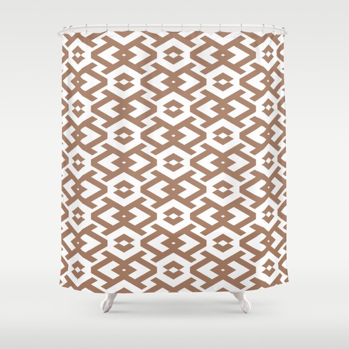 Brown and White Art Deco Geometric Shape Pattern - 2022 Color of the Year Rustic Oak 2007-7B Shower Curtain