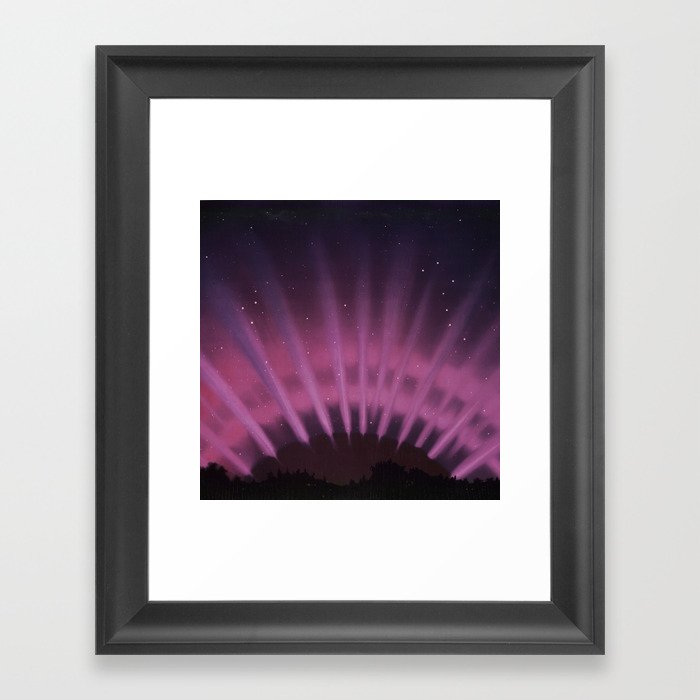 Vintage Aurora Borealis northern lights poster in magenta - pink Framed Art Print