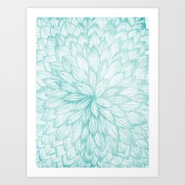 Teal Blue Floral, Flower Ink Doodle - Chaos Art Print