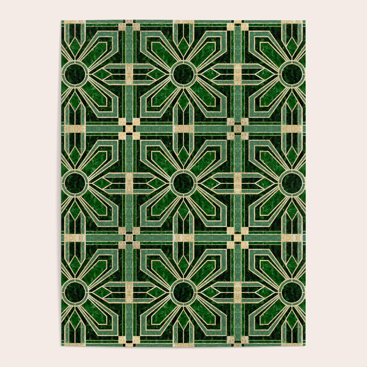 Art Deco Floral Tiles In Emerald Green And Faux Gold Poster By Fischerfinearts Society6