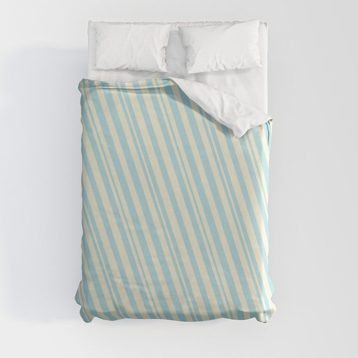 Beige & Powder Blue Colored Lined/Striped Pattern Duvet Cover