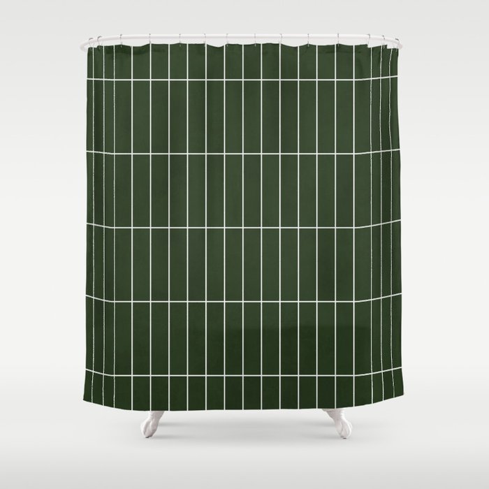 Rectangular Grid Pattern - Deep Green Shower Curtain