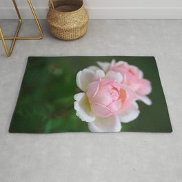 Light Pink Roses on Green Background, Symbol of Love and Friendship Rug