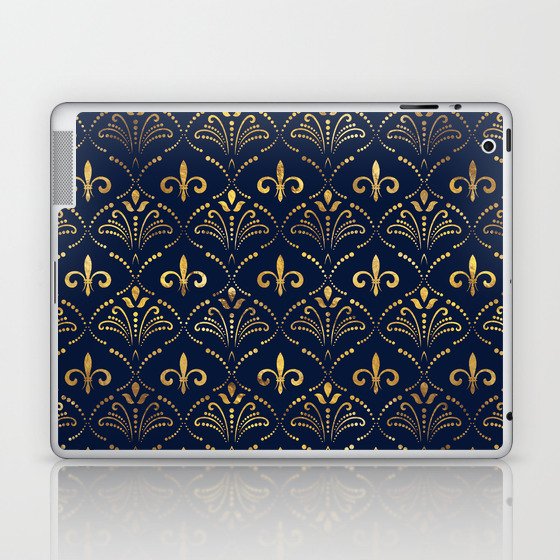 Elegant Fleur-de-lis pattern - Gold and deep blue Laptop & iPad Skin