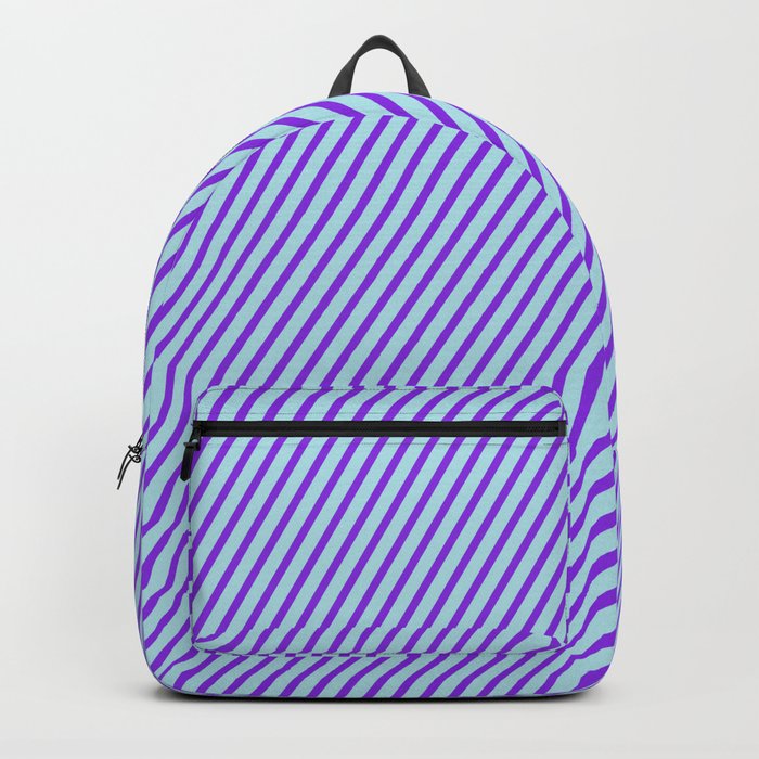 Powder Blue & Purple Colored Stripes Pattern Backpack