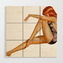 Sexy Pinup Girl Red Hair And Black Dress Wood Wall Art