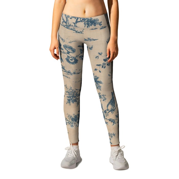 Antique Blue and White Outdoors Scenic Chintz Leggings