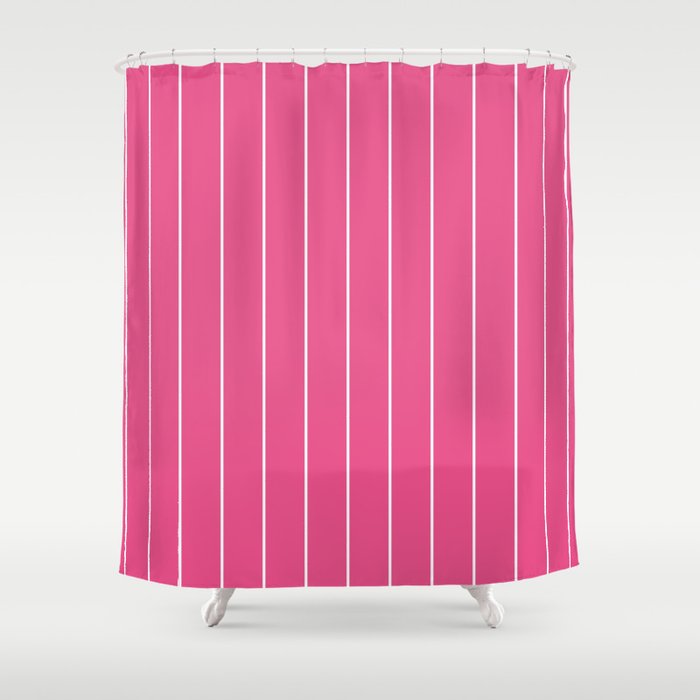 Simple White Stripes on Intense Pink Background Shower Curtain