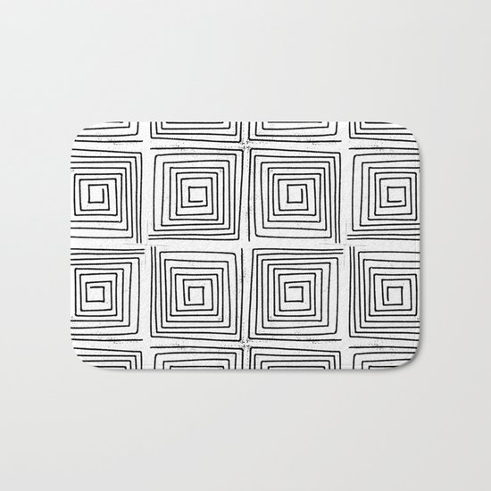 Minimal linocut printmaking geometric square maze pattern scandinavian minimalist Bath Mat