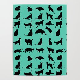 cute cats pattern sea green Poster