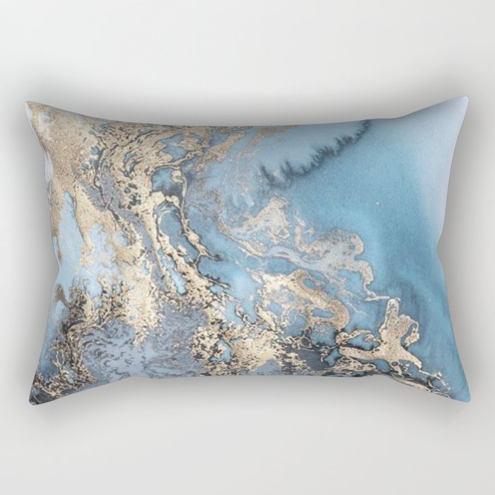 Gold and Blue Marble Rectangular Pillow