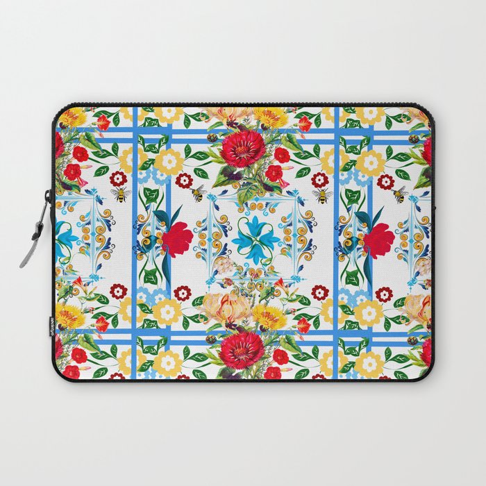 Italian,Sicilian art,majolica,tiles,Flowers Laptop Sleeve