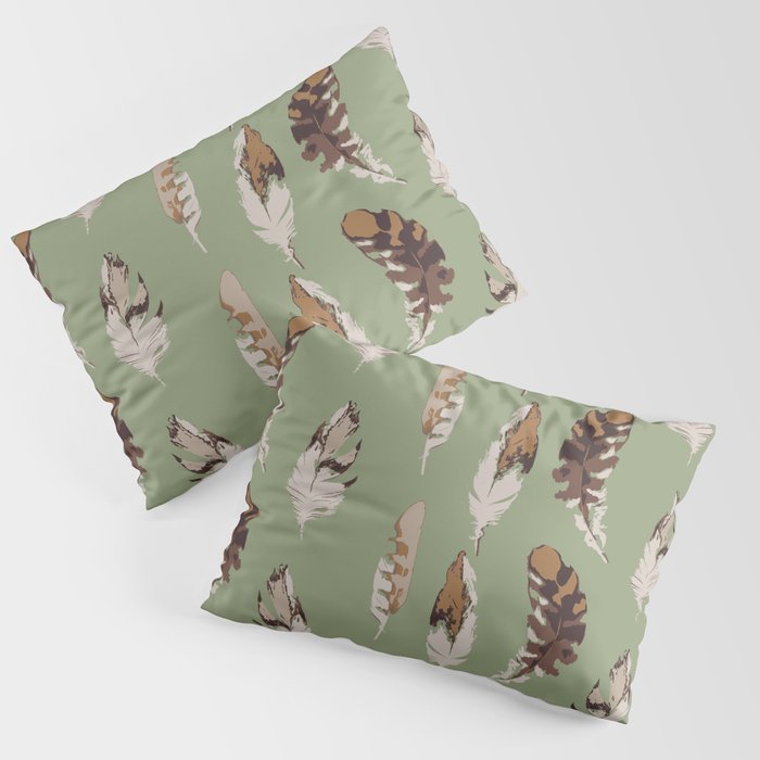 Hawk Feathers on Green Pillow Sham